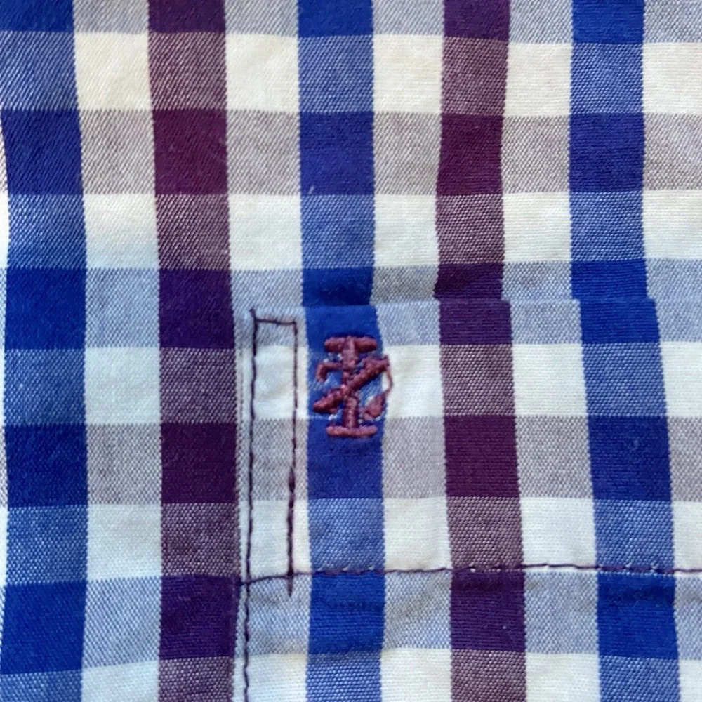 Izod Long Sleeve Plaid Shirt Mens M Blue Purple Cotton Button Down Multicolor